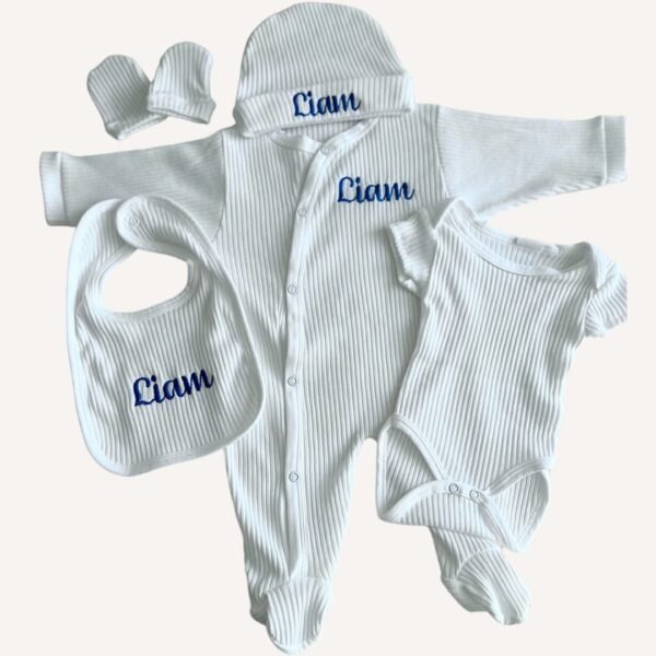 Tenue de naissance côtelée 5 pièces personnalisée