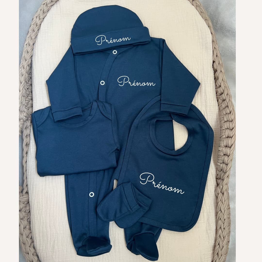 Tenue naissance coton bleu foncé (5 pcs)