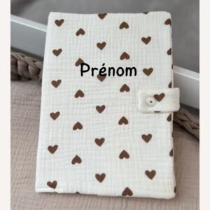 Protège carnet de santé coeur marron