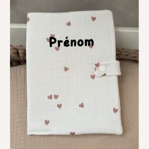 Protège carnet de santé coeur rose