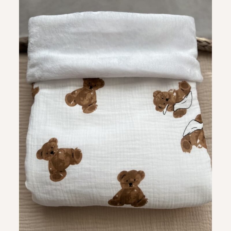Couverture polaire/gaze de coton oursons