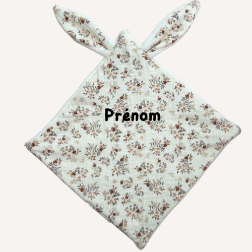 Doudou lapin motif Blossom - Fait main