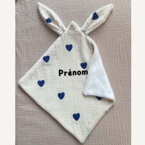 Doudou lapin coeur bleu - Fait main