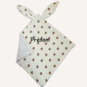 Doudou lapin coeur marron - fait main