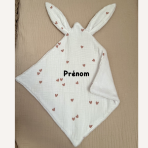 Doudou lapin coeur rose - Fait main