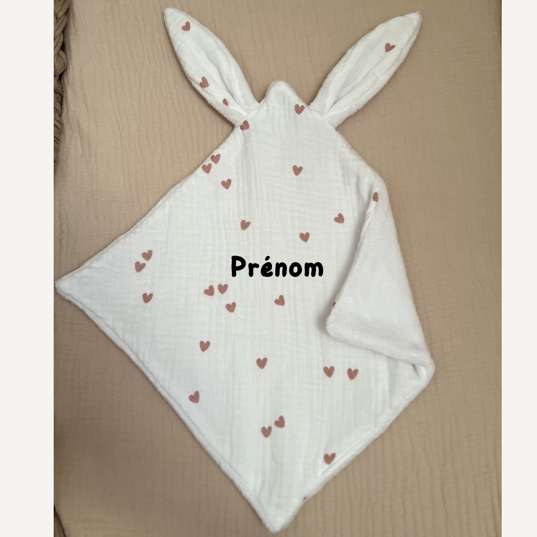 Doudou lapin coeur rose - Fait main