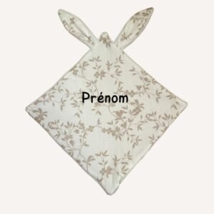 Doudou lapin motif Linora - Fait main