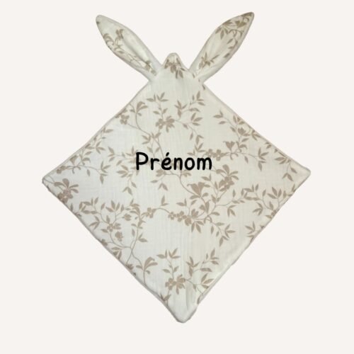 Doudou lapin motif Linora - Fait main