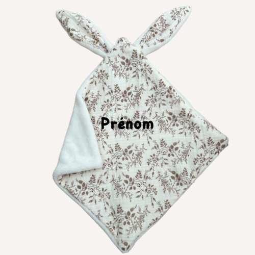 Doudou lapin motif Morena - Fait main