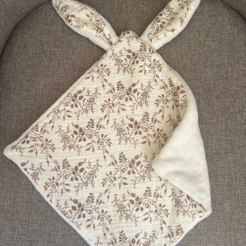 Doudou lapin motif Morena - Fait main