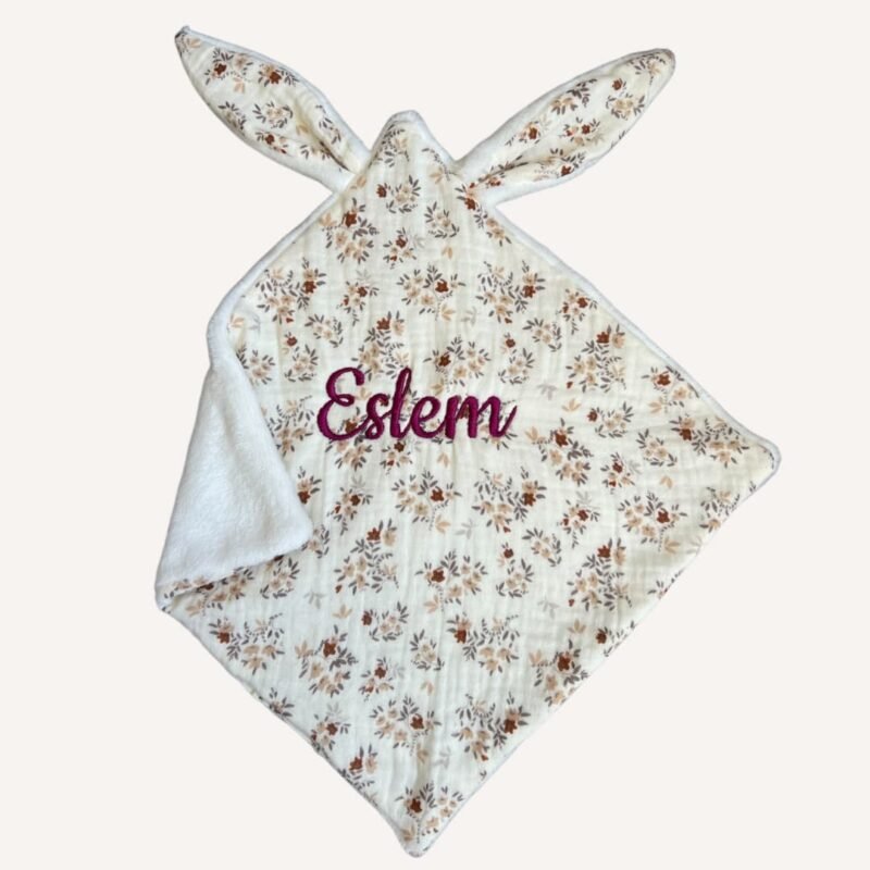 Doudou lapin motif Blossom - Fait main