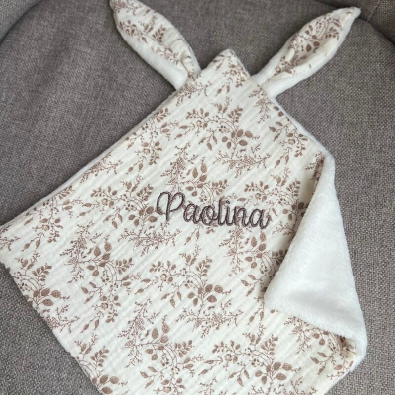 Doudou lapin motif Morena - Fait main